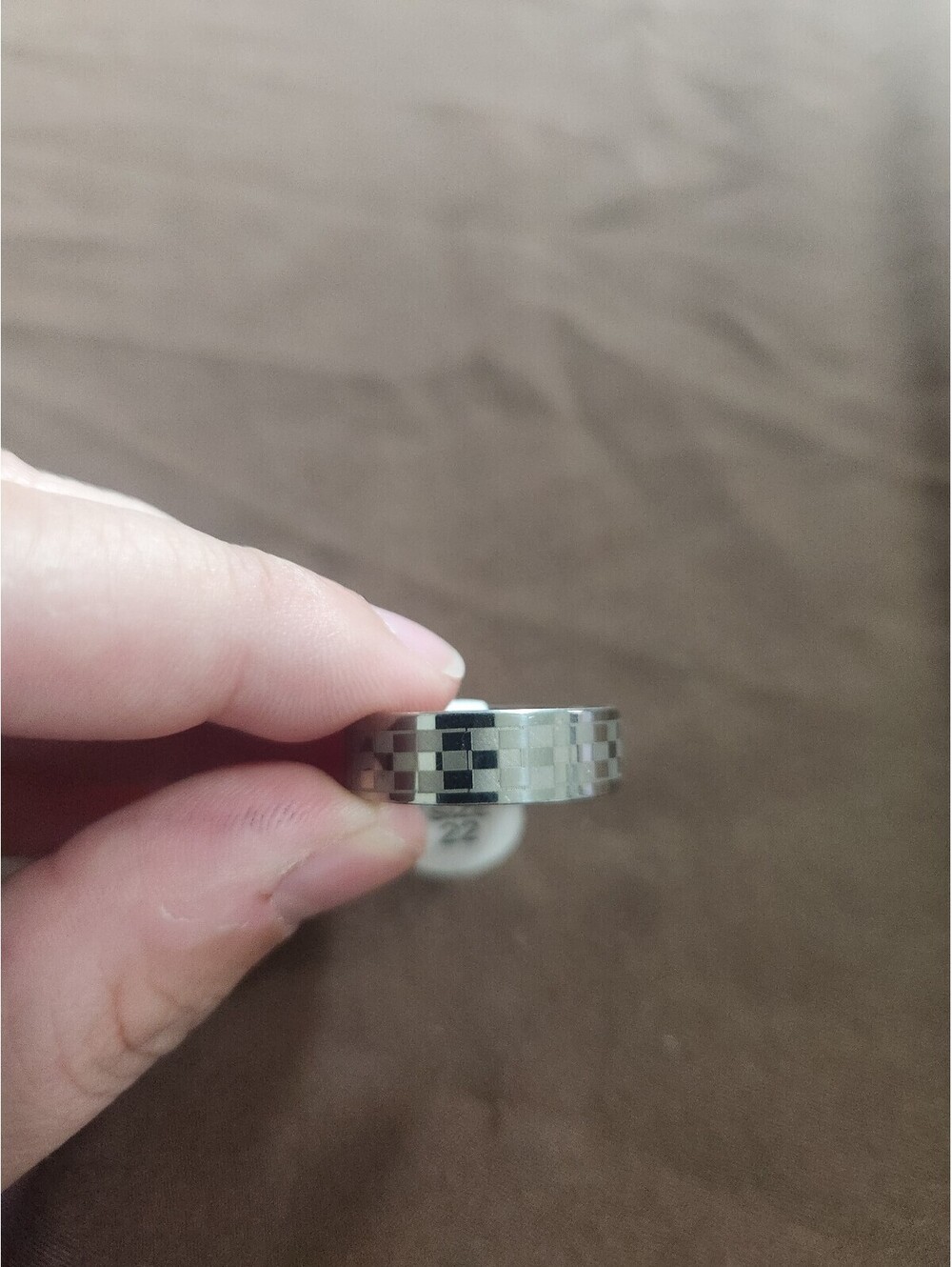 Stainless Steel Checkerboard Pattern Ring Size 22